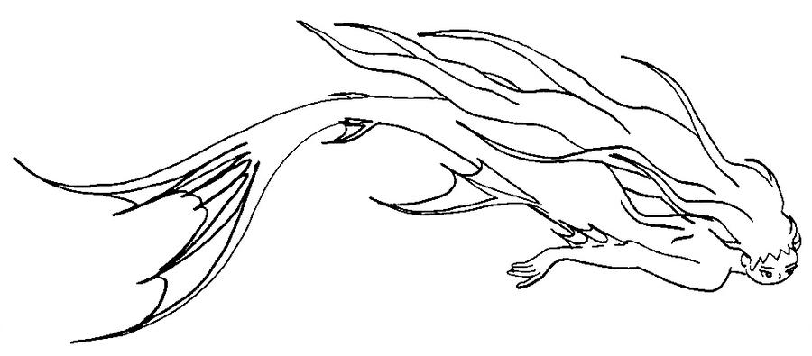 900x395 Merrowmermaid Swimming - Mermaid Black And White Drawing