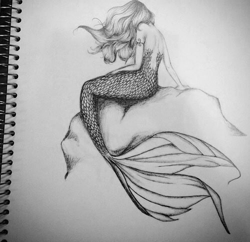 500x484 A Drawing Of A Mermaid On We Heart It - Mermaid Black And White Drawing