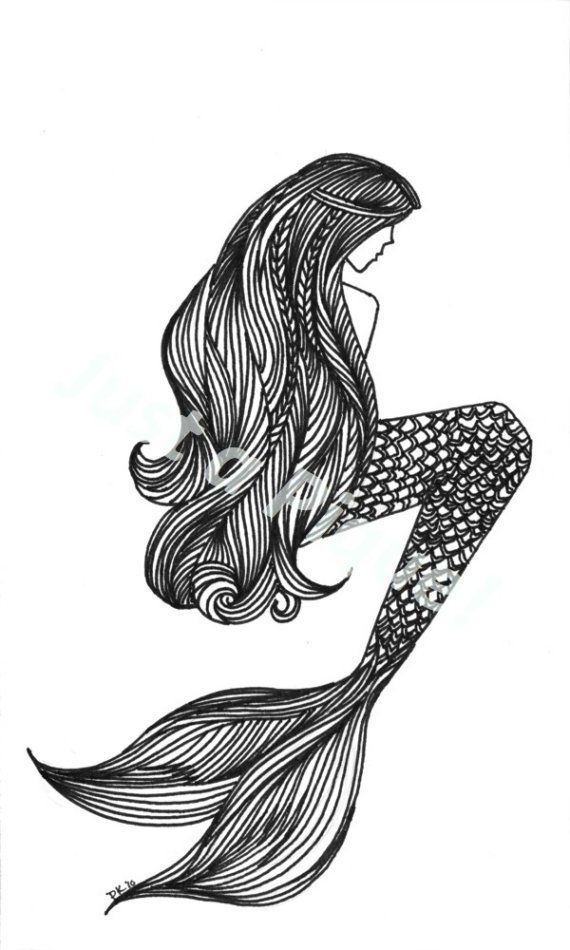 570x950 Siren - Mermaid Black And White Drawing