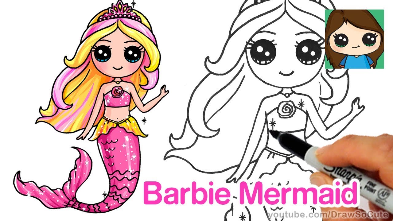 1280x720 How To Draw Barbie Mermaid Chibi - Mermaid Cartoon Drawing