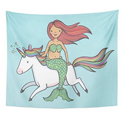 425x425 tompop tapestry quirky cute cartoon drawing of mermaid - Mermaid Cartoon Drawing