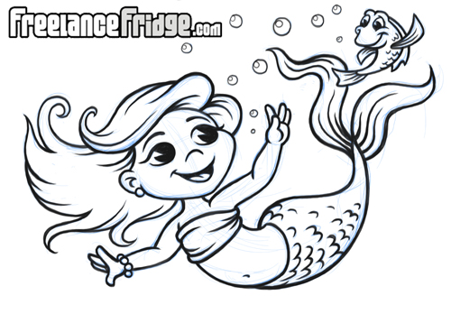 500x348 cartoon mermaid girl freelance fridge illustration character - Mermaid Cartoon Drawing