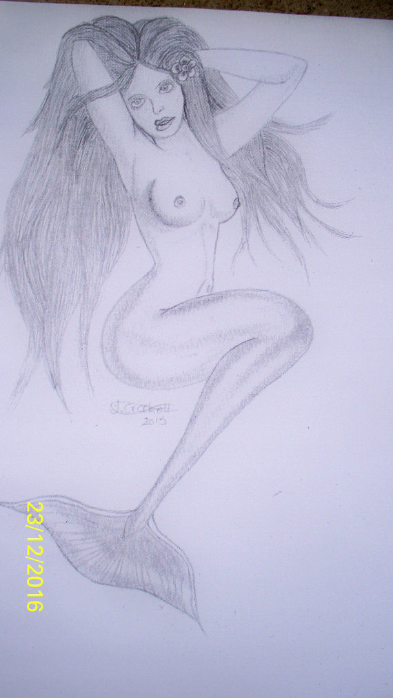 570x1013 Pencil Mermaid Drawing - Mermaid Drawing