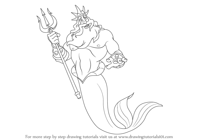 800x565 Learn How To Draw King Triton From The Little Mermaid - Mermaid Drawing Outline