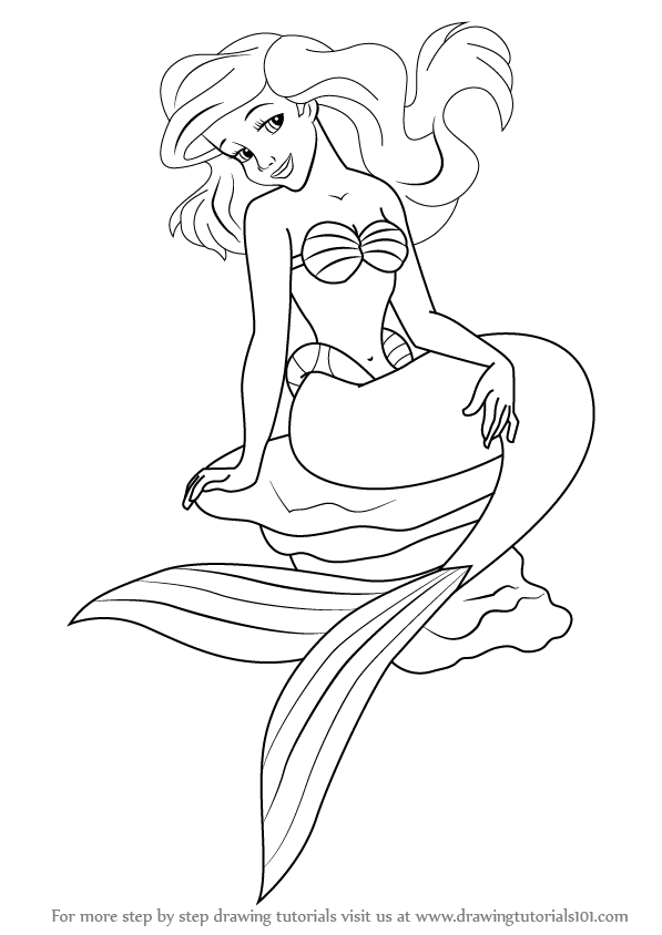 597x844 Outline Drawing Mermaid For Free Download - Mermaid Drawing Outline