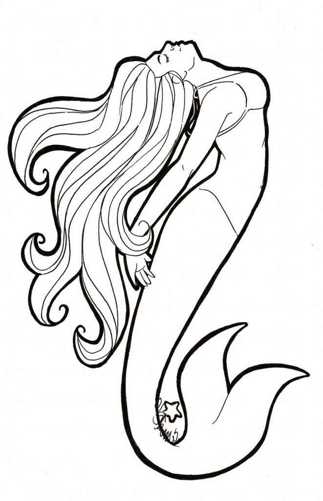 661x1024 mermaid outline template easy mermaid drawings in pencil - Mermaid Drawing Outline