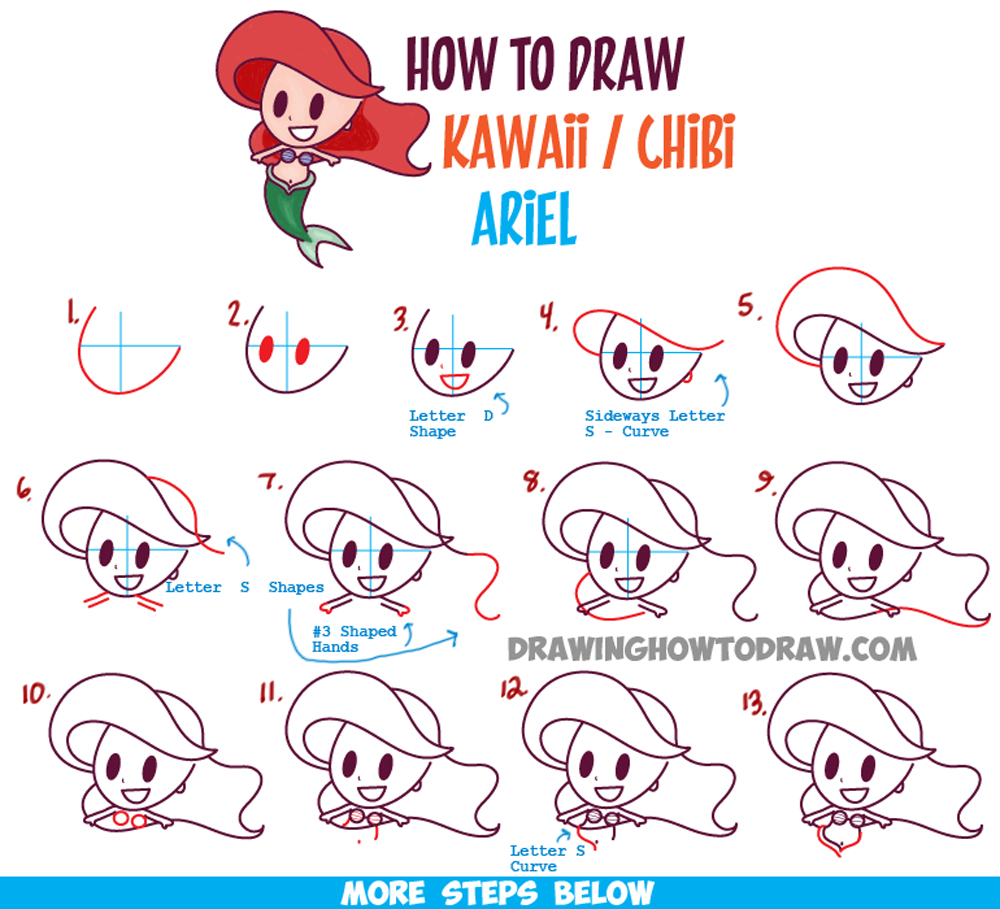 1000x909 How To Draw Cute Baby Kawaii Chibi Ariel From Disney's The Little - Mermaid Drawing Step By Step