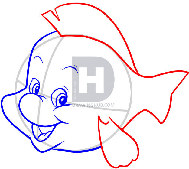 625x559 how to draw flounder, step - Mermaid Drawing Step By Step