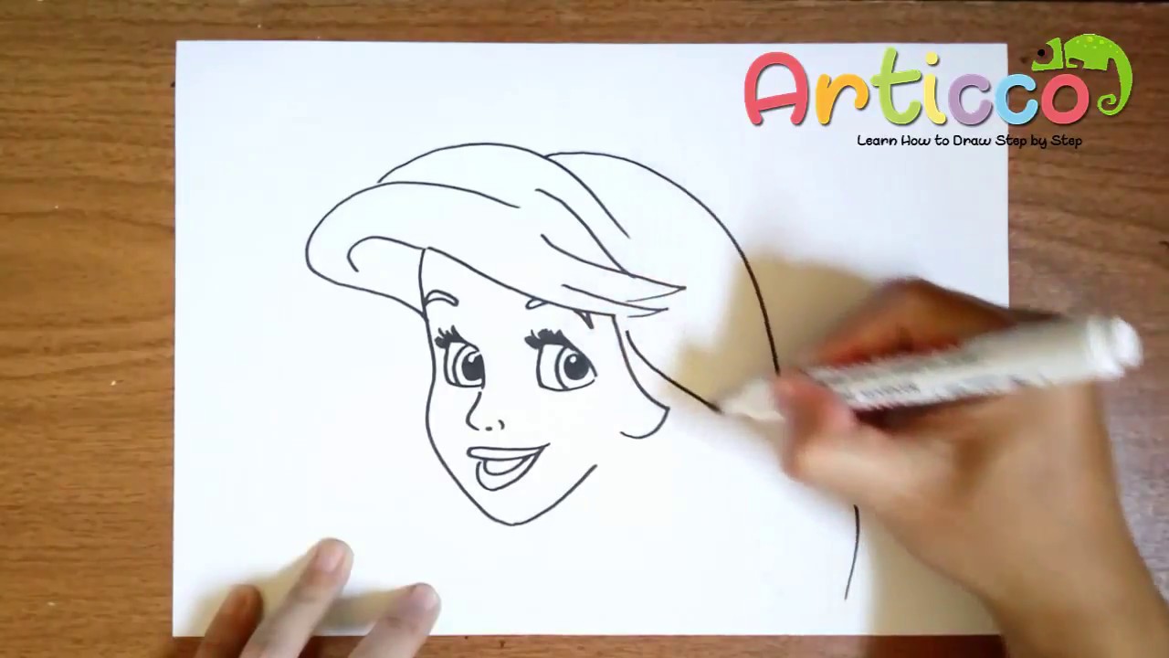 1280x720 How To Draw The Little Mermaid Face Step - Mermaid Face Drawing