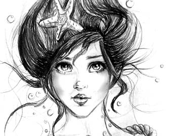 340x270 Mermaid Portrait Etsy - Mermaid Face Drawing