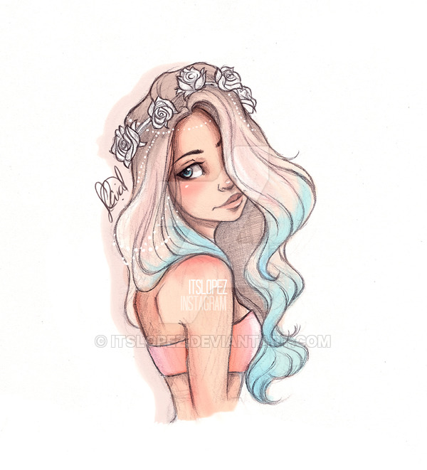600x661 Mermaid Hair - Mermaid Girl Drawing