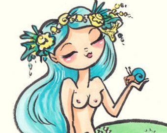 340x270 Pink Jellyfish Pin Up Mermaid Girl Original Drawing Etsy - Mermaid Girl Drawing