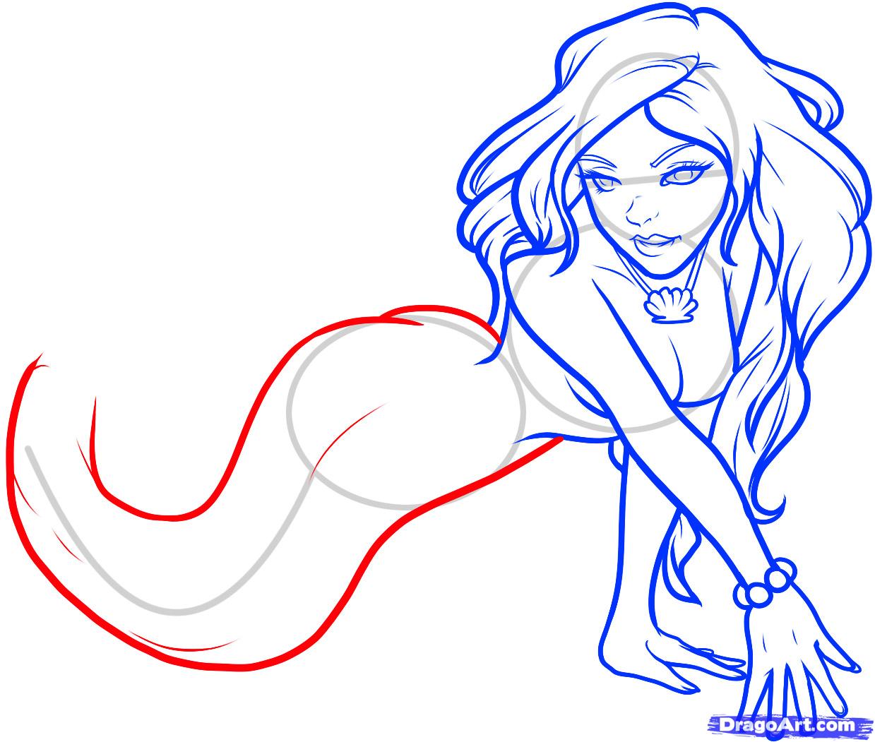 1239x1051 step how to draw a mermaid girl, mermaid girl - Mermaid Girl Drawing