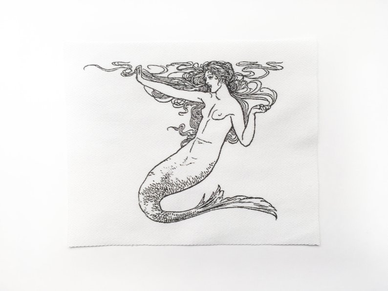 794x596 mermaid hair sew on patch vintage mermaid illustration etsy - Mermaid Hair Drawing