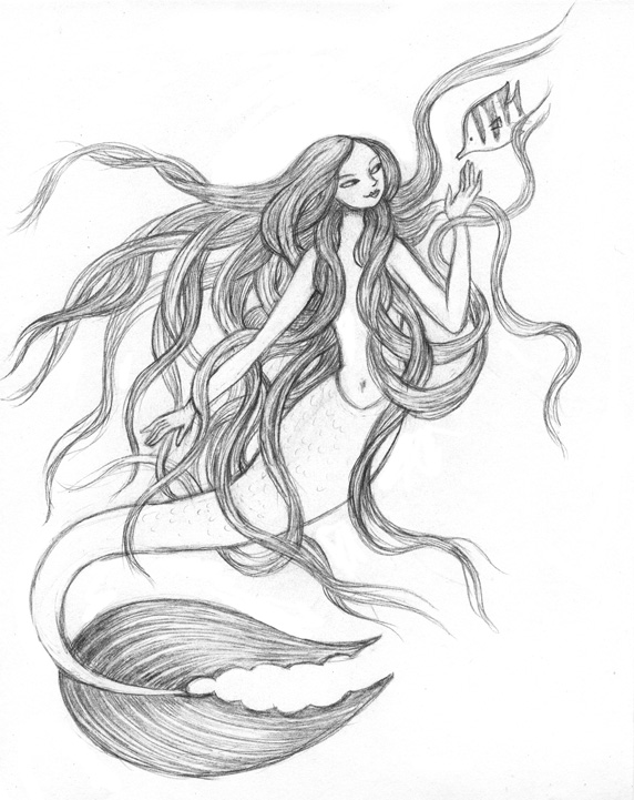 572x721 Artghost Another Mermaidgiant Hair Drawing - Mermaid Hair Drawing