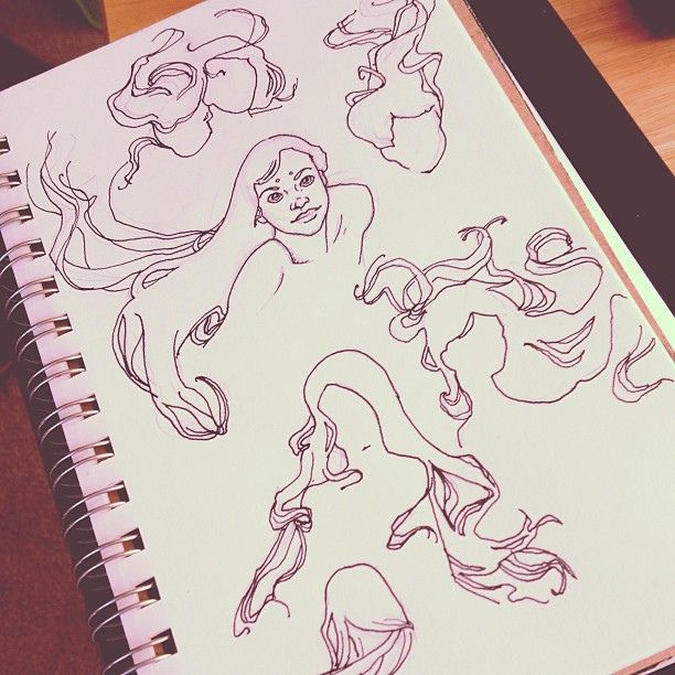 612x612 how to draw hair underwater mermaid hair drawing - Mermaid Hair Drawing