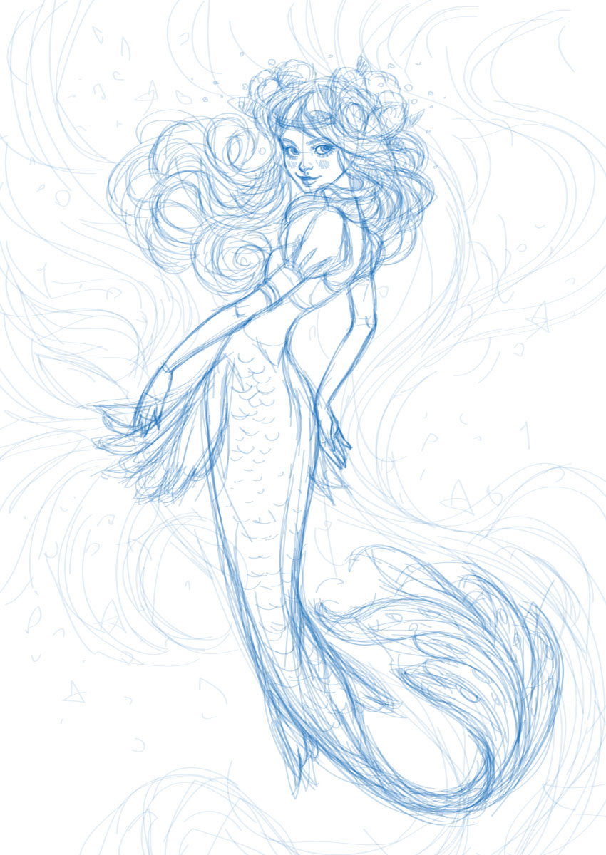 850x1200 How To Create A Watercolor Mermaid Illustration In Adobe Illustrator - Mermaid Hair Drawing