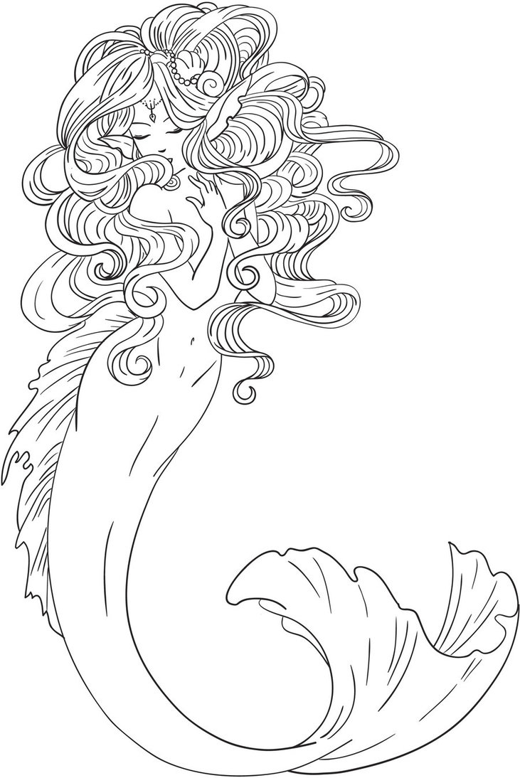 731x1094 Line Art Mermaid - Mermaid Line Drawing