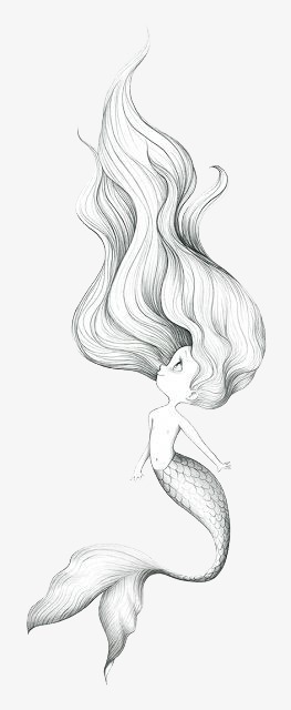 263x640 mermaid, mermaid clipart, pencil drawing, black and white png - Mermaid Line Drawing