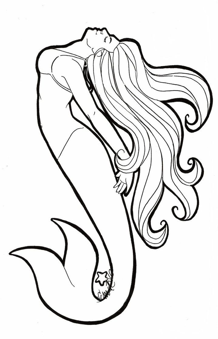 718x1112 drawing lines mermaid for free download - Mermaid Line Drawing