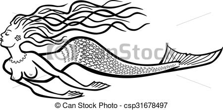 450x222 mermaid vector line drawing a mermaid swimming - Mermaid Line Drawing