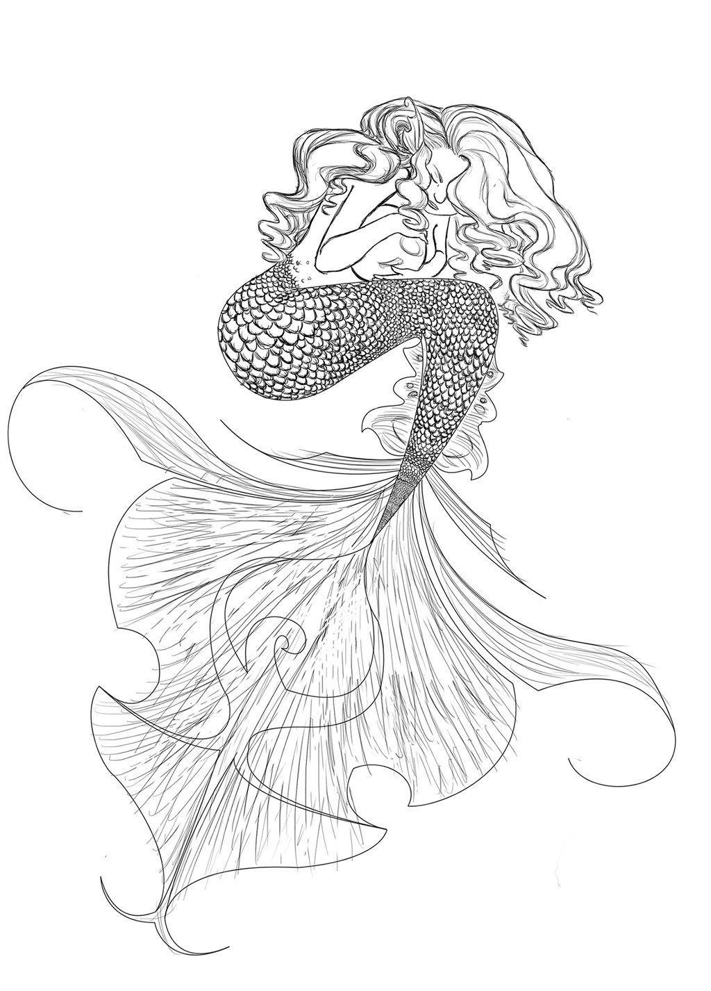 1024x1426 Mermaid Line Drawing - Mermaid Line Drawing