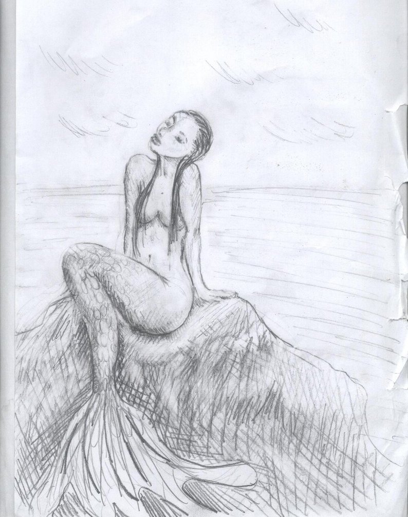 794x1006 Mermaid Drawing Rock For Free Download - Mermaid On A Rock Dra...