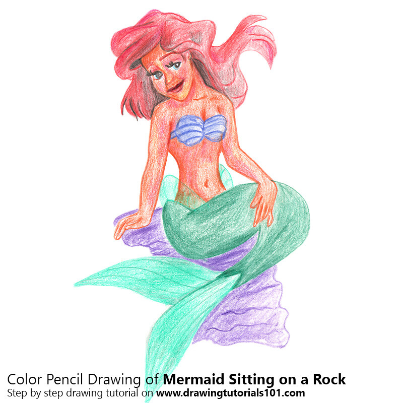 800x800 how to draw rock - Mermaid On A Rock Drawing.