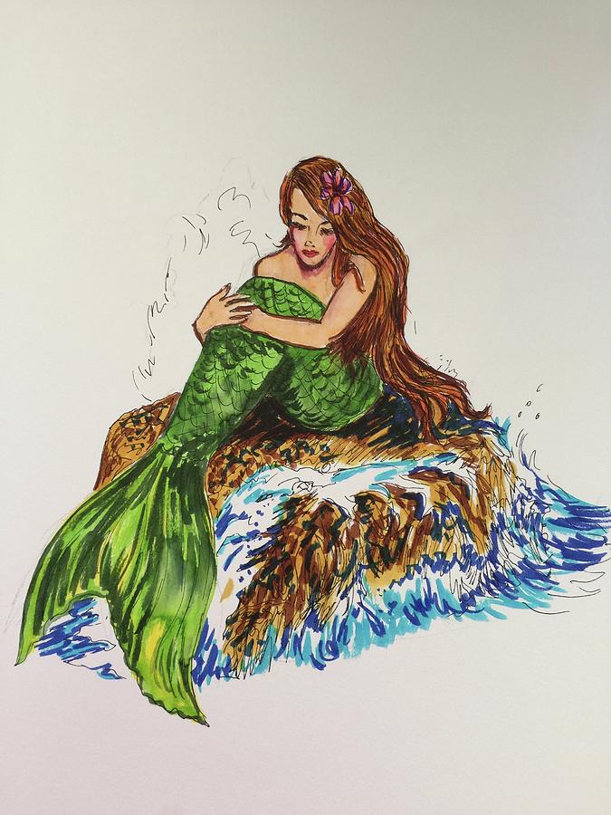 675x900 mermaid on a rock drawing - Mermaid On A Rock Drawing