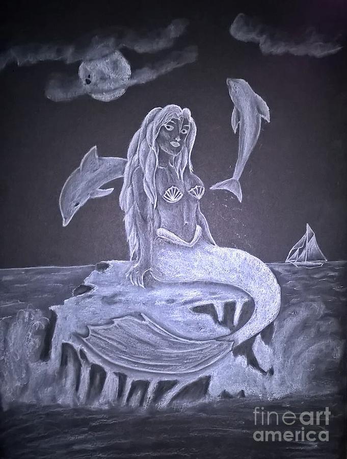 681x900 mermaid rock drawing - Mermaid On A Rock Drawing