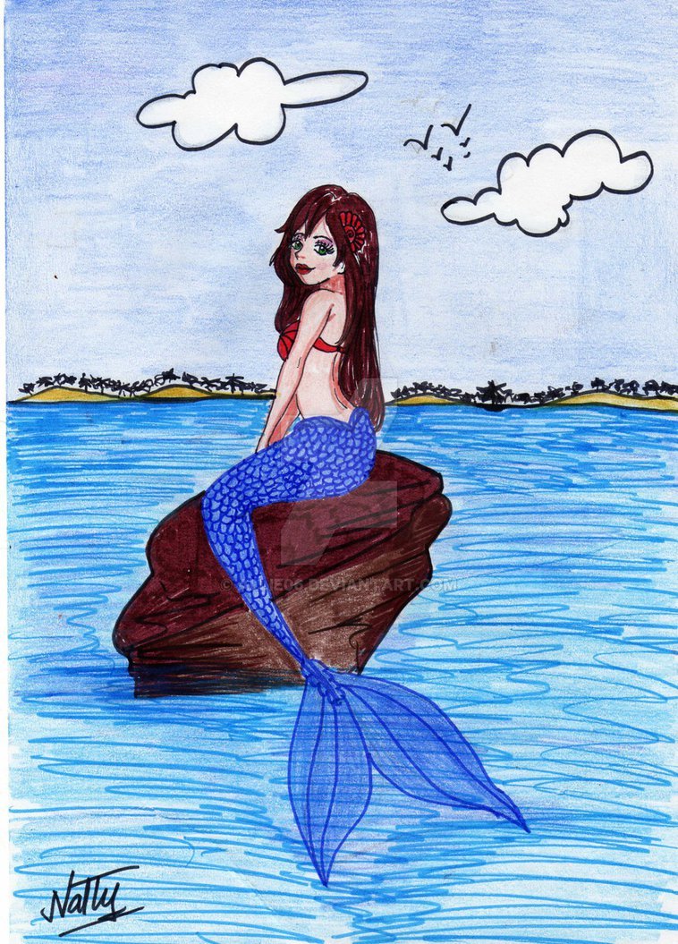 758x1055 Mermaid Rock Drawing - Mermaid On A Rock Drawing. 