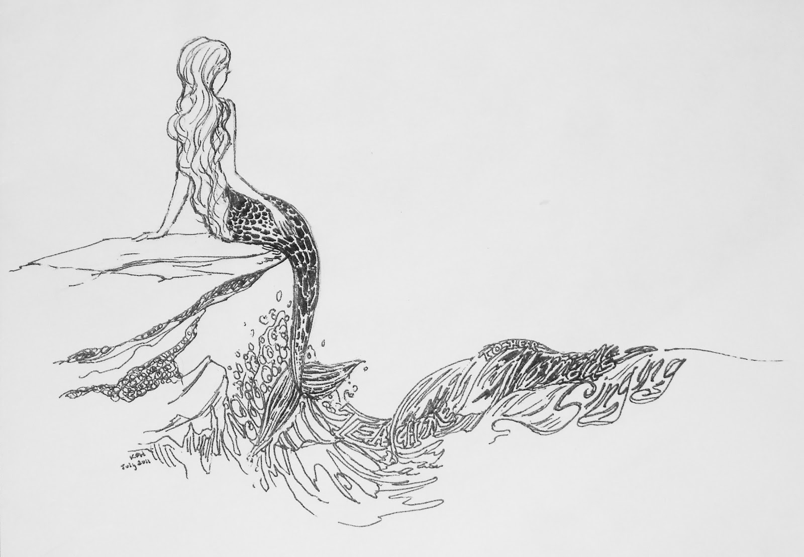 1600x1109 Mermaids Kelsey Paige Art - Mermaid On A Rock Drawing. 