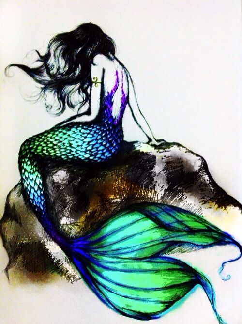 500x669 watercolor art of a mermaid sitting on a rock watercolor art - Mermaid On A Rock Drawing