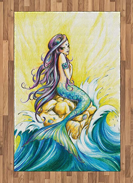 442x606 ambesonne mermaid area rug, magical mermaid sitting - Mermaid On A Rock Drawing