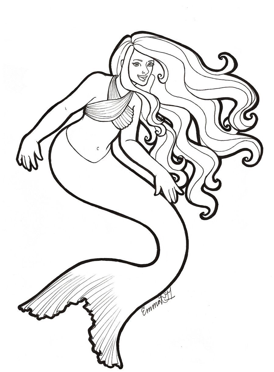 Mermaid Drawing Outline at PaintingValley.com | Explore collection of ...