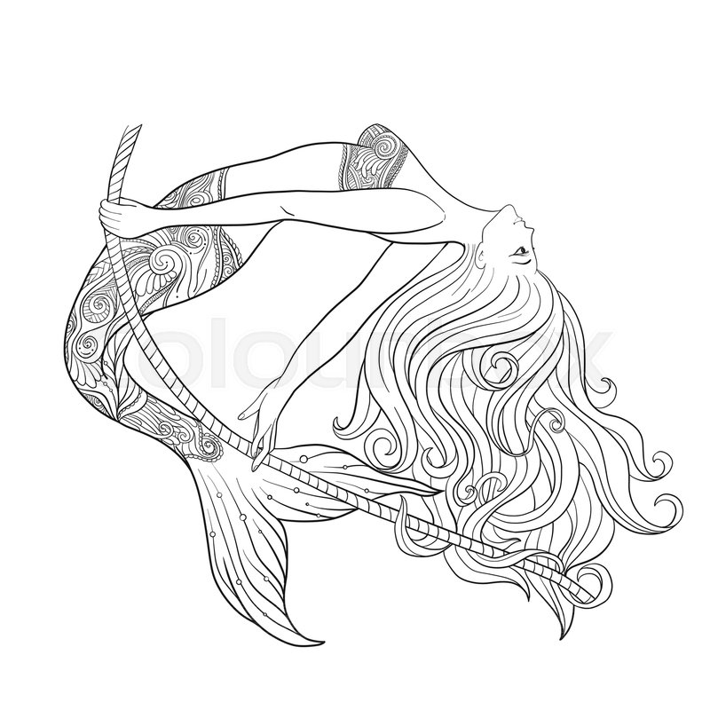 800x800 hand drawn mermaid swinging on rope in stock vector colourbox - Mermaid Outline Drawing