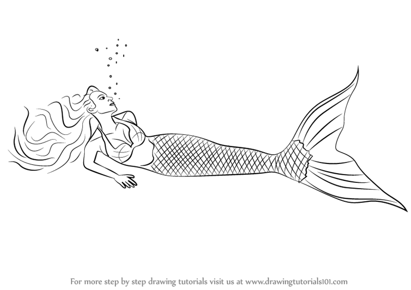 800x566 Learn How To Draw A Mermaid In Water - Mermaid Outline Drawing
