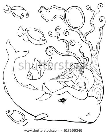 375x470 Stock Vector Beautiful Mermaid Underwater World Coloring Book - Mermaid Outline Drawing
