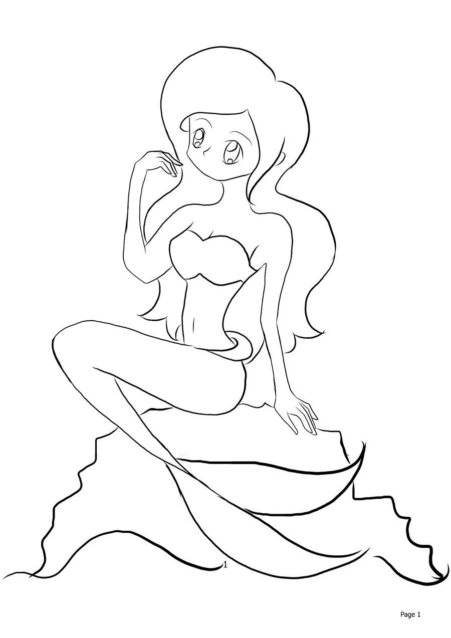 900x1273 Download Mermaid Outline Free Coloring - Mermaid Outline Drawing