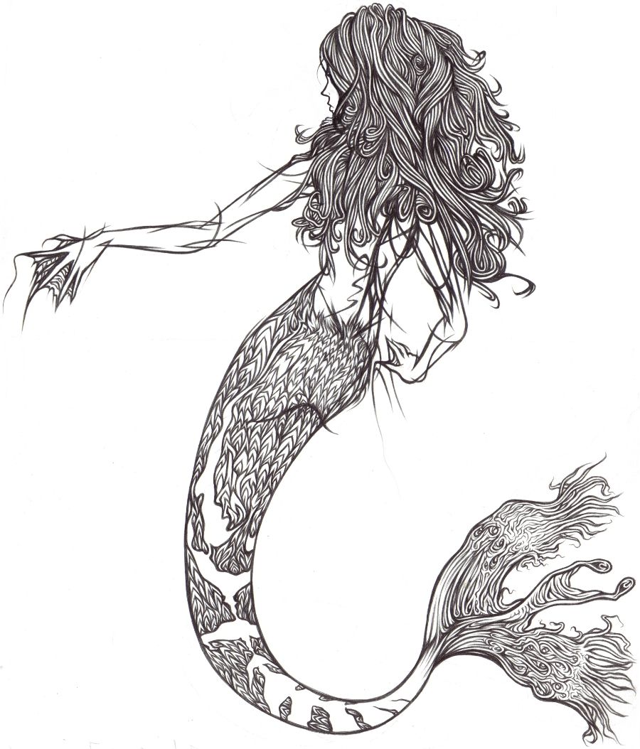 900x1054 gallery mermaid line drawing - Mermaid Outline Drawing