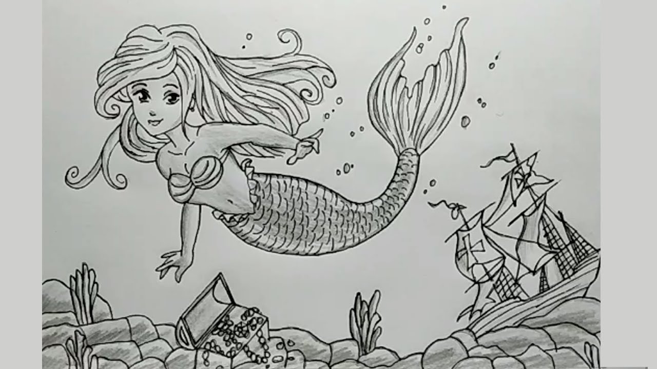 1280x720 How To Draw A Mermaid Pencil Sketch Drawing Tutorial - Mermaid Pencil Drawings