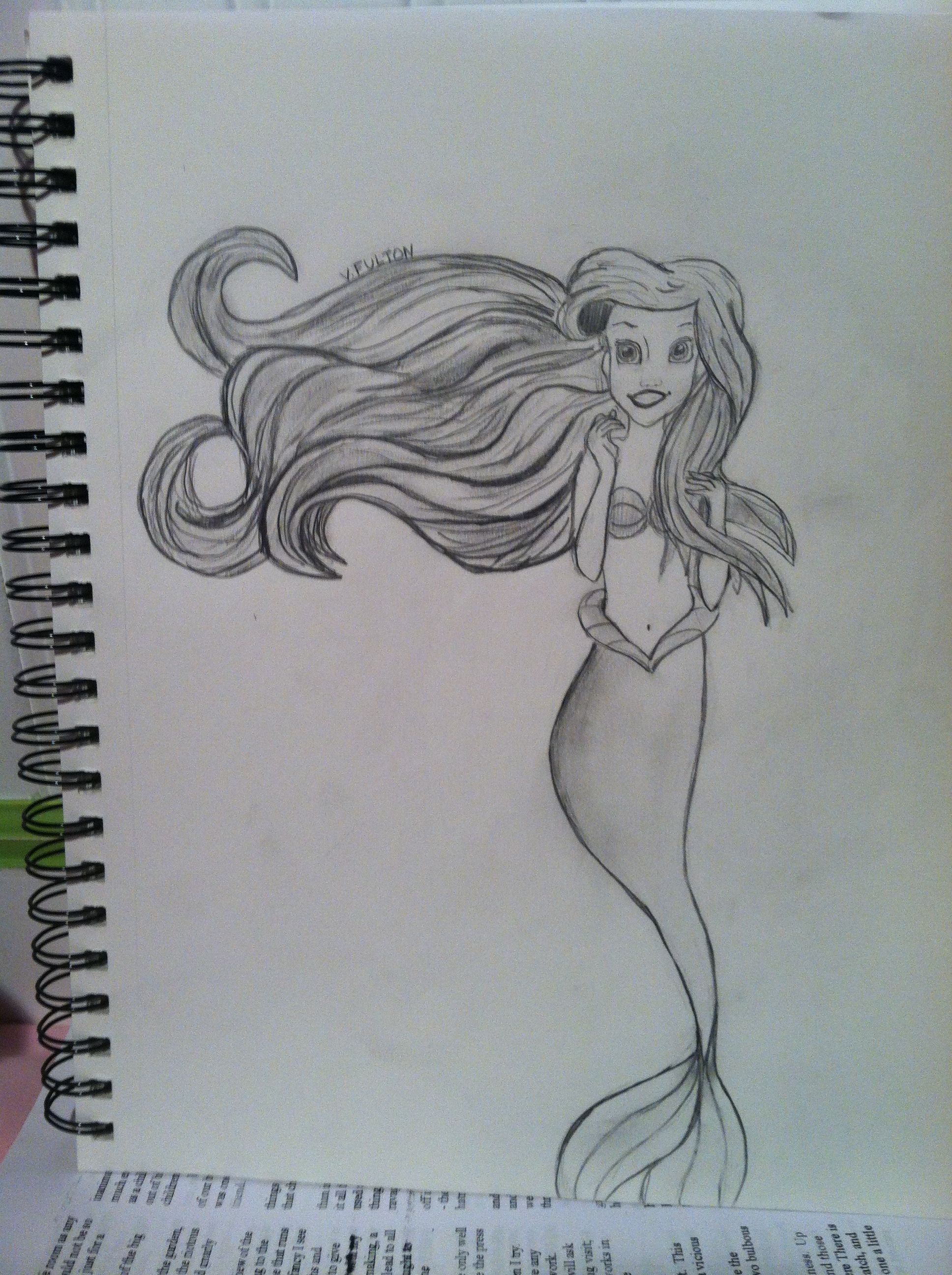 1936x2592 mermaid sketch drawing of aerial little mermaid pencil drawing - Mermaid Pencil Drawings