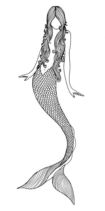 347x700 Drawn Mermaid Cool - Mermaid Sitting On A Rock Drawing