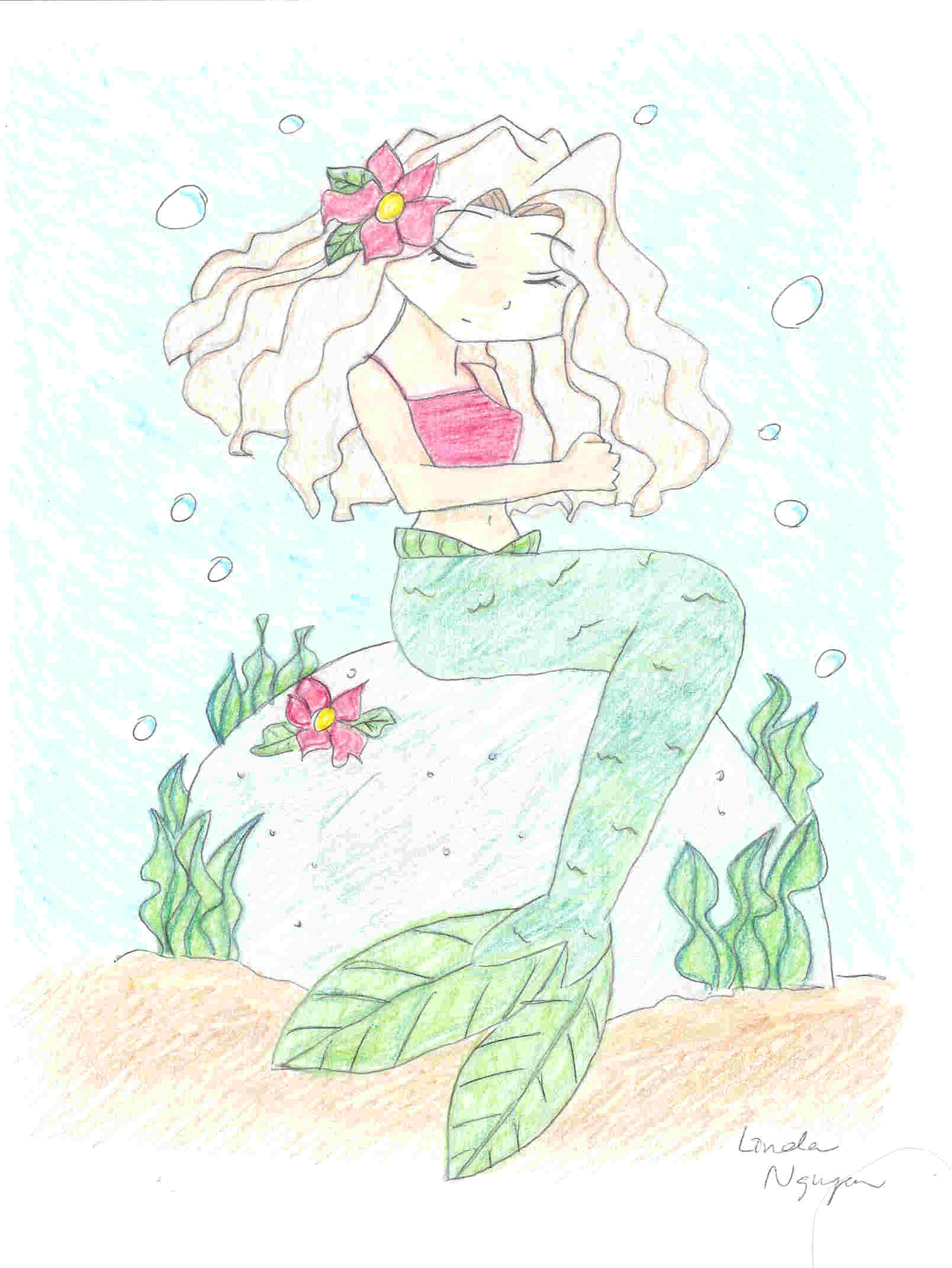 Mermaid Sitting On A Rock Drawing at PaintingValley.com ...