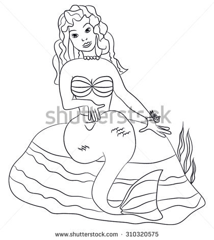 420x470 mermaid sitting on rock coloring - Mermaid Sitting On A Rock Drawing
