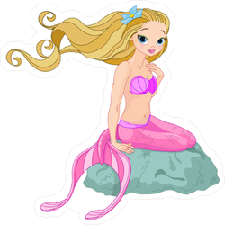 250x250 mermaid sitting on rock sticker - Mermaid Sitting On A Rock Drawing