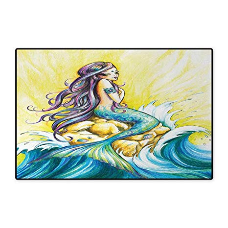 466x466 mermaid,bath mat,magical mermaid sitting on rock sunny - Mermaid Sitting On A Rock Drawing
