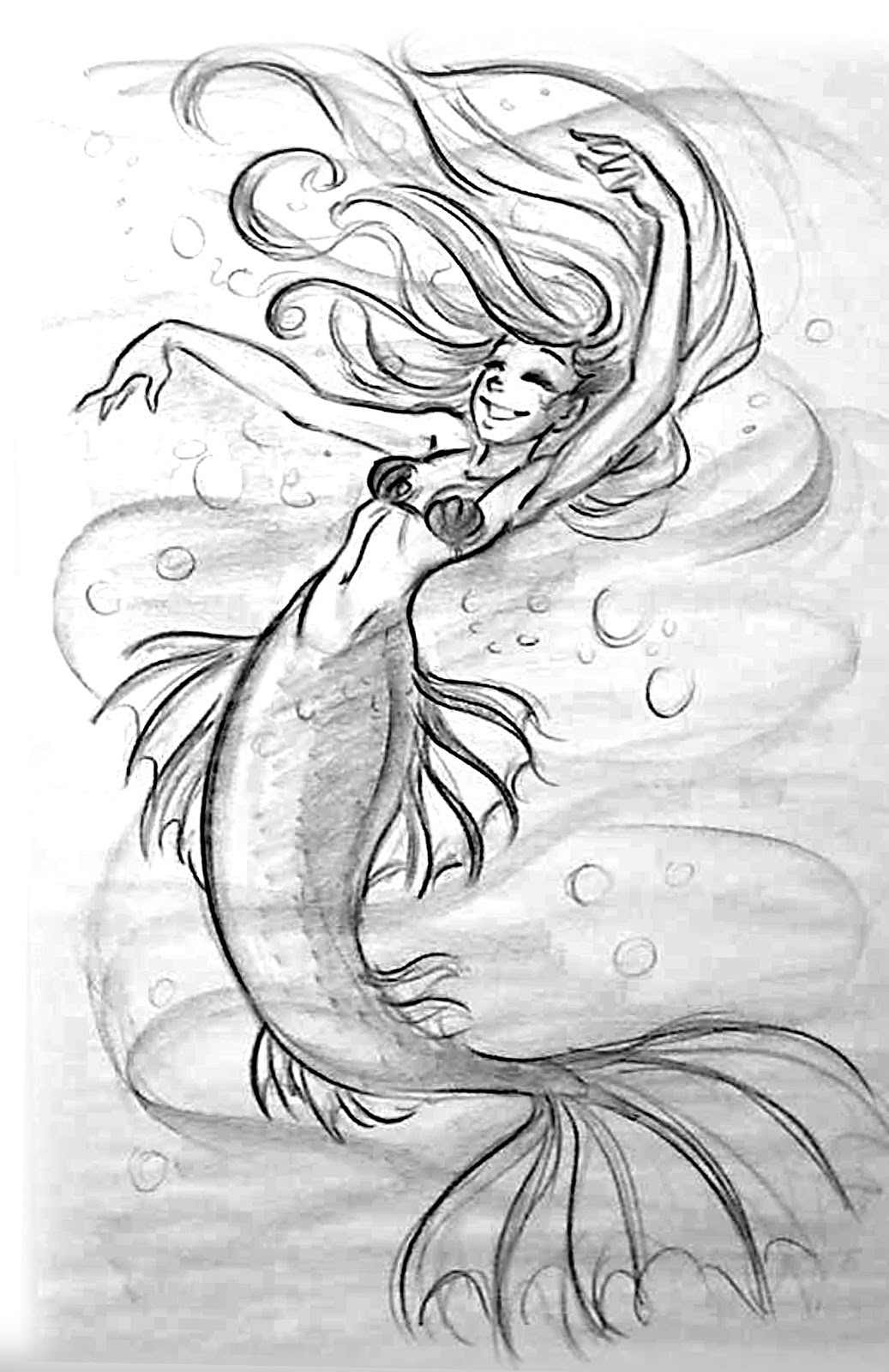 1037x1600 Mermaid Drawing - Mermaid Swimming Drawing