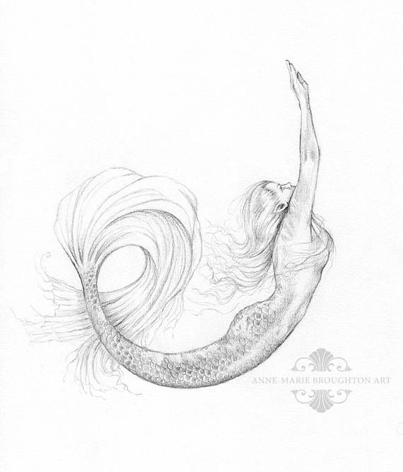 570x666 original mermaid art drawing inch rise mermaid swimming - Mermaid Swimming Drawing