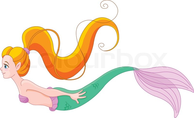 800x485 cute red haired mermaid swimming stock vector colourbox - Mermaid Swimming Drawing